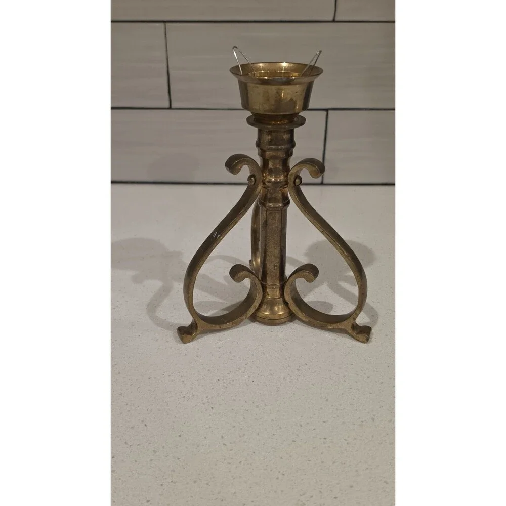 Vintage HEAVY Brass Tapered Candlestick Holder With 3 Scrolled Legs